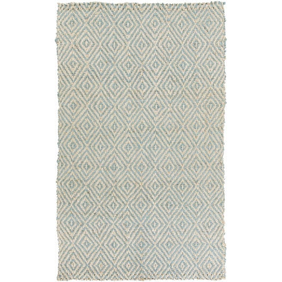 Hauteloom Tyronza Jute Living Room, Bedroom Area Rug - Natural Fibers - Cream, Sky Blue - 5' x 8'