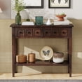 thumbnail image 2 of MAYEERTY Rustic Entryway Table with 2 Drawers, Console Table with Open Shelf & Rubber Wood Legs, Espresso, 2 of 9