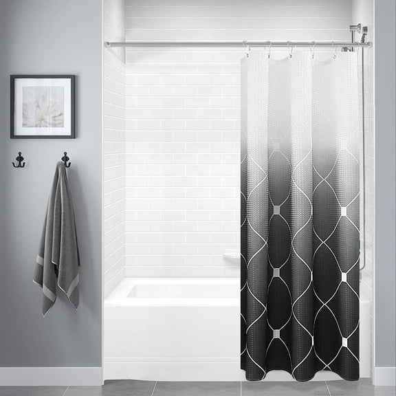 Moroccan Geometric Pattern Bathroom Curtains with 6 Hooks,Black and White Ombre Shower Curtain Set for Bathroom, Waterproof Shower Curtain, Durable and Machine Washable, 36 x 72 in, Black
