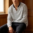 thumbnail image 5 of CFLVAEK Striped Sweatshirts for Men Big and Tall Notch V Neck Pullovers Fashion Fall Long Sleeve Sweatshirt White XXXL, 5 of 6