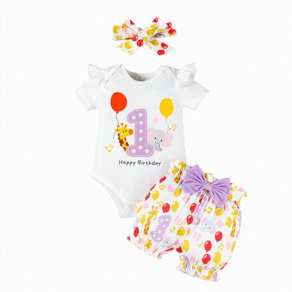 CAUYDY Baby Girl Newborn Summer Clothing Short Sleeve Romper & Ruffle Shorts & Cute Bow Headband 3Pcs Set for Toddler Girls Infant 6 9 12 18 Months (Sizes 0-3 Months,P5-White)