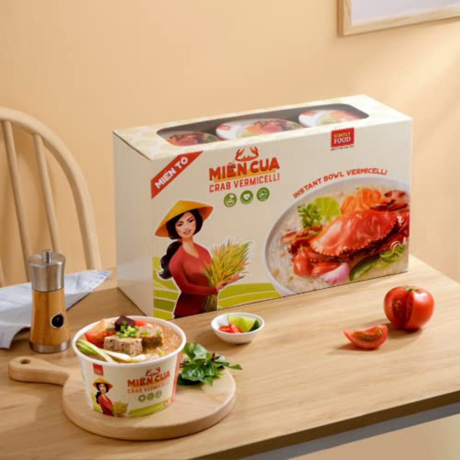 Instant Crab Flavored Glass Noodle (9 Bowls/Box): $1.99/Bowl (55g), Fork Included by Simply Food