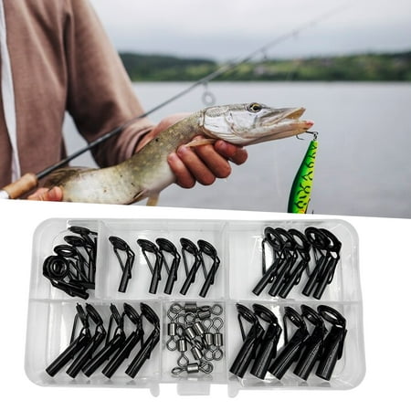 ASKMZ 35Pcs/Box Fishing Rod Guide Ring Assorted Sizes Stainless Steel Ceramic Eyelet Swivel Replacement Freshwater Saltwater Fishing Pole Tip Repair Accessories