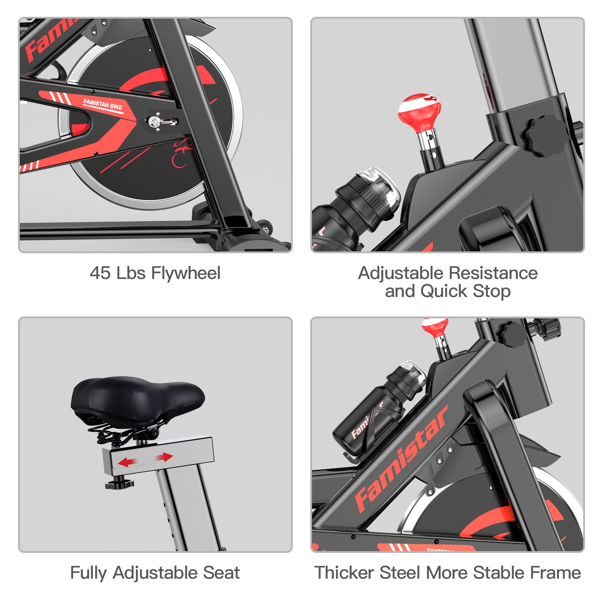 Famistar Exercise Bike Indoor Cycling Stationary Bike with 45 Lbs. Flywheel 308LBS Max Load LCD Display Adjustable Seat and Handlebars Smooth Quiet