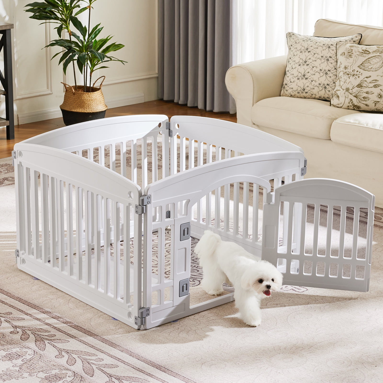EverPick Dog Playpen Safe & 4-Panel Secure Indoor/Outdoor Pet Fence | Folding & Portable | Ideal for Small to Medium Dogs | Easy to Clean （White）