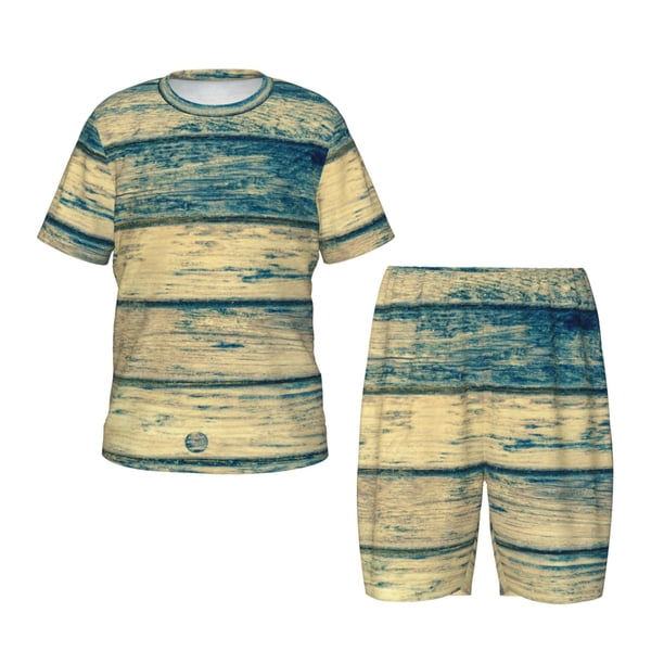 Balery Retro Wooden Conjunto de Pijama Infantil de Manga Corta con Estampado – Ropa de Dormir de Algodón Suave-3X-Large