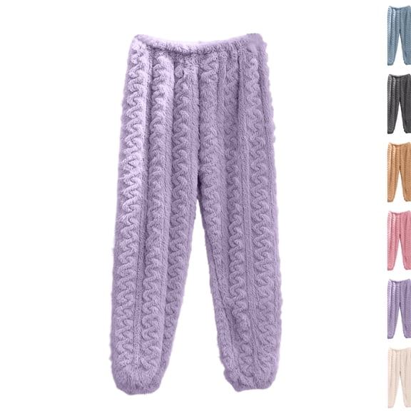 Womens Plush Fuzzy Pajama Pants Warm Cozy Pj Comfy Fleece Fuzzy Winter Pants 2026 Soft Lounge Fluffy Pajama Bottoms,One Size,Purple