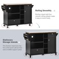 thumbnail image 3 of Kitchen Island Cart with Storage Cabinet and Two Locking Wheels,Solid wood desktop,Microwave cabinet Black, 3 of 5