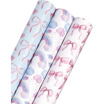 Birthday Wrapping Paper Rolls - Pink and Light Blue Rainbow Bow Gift Wrap for Valentine's, Girls Birthday, Christmas, Wedding, Baby Shower, 17 inch x 120 inch