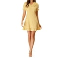 thumbnail image 1 of INSPIRE CHIC Womens Gingham Checks Ruffled Peter Pan Collar 1960s Mini Dress L Yellow, 1 of 7