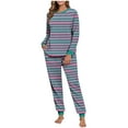thumbnail image 2 of Womens Pajama Set Fashion Striped Print Lightweight Pajama Sets with Pants Leisure Crew Neck Long Sleeve Sleepwear Summer Pjs for Women, 2 of 7