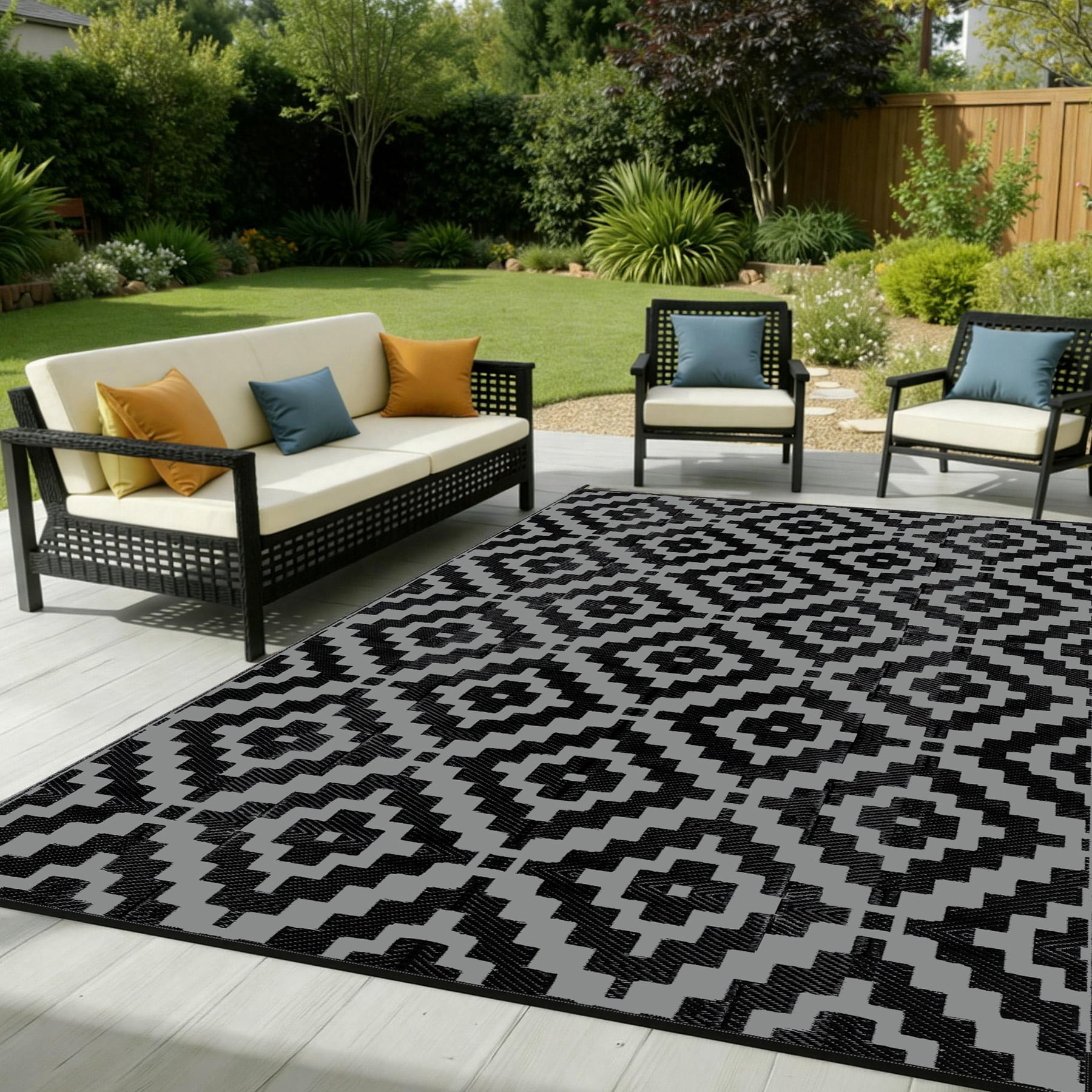 Favoyard Outdoor Rug 8x10 ft Waterproof Reversible Patio Plastic Straw Rugs Outside Large RV Camping Area Carpet Mat for Porch Balcony Pool Backyard