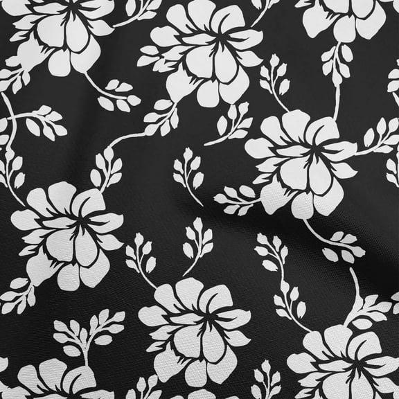 oneOone Polyester Spandex Black Fabric Jacobean Floral Silhouette Diy Clothing Quilting Fabric Print Fabric By Yard 56 Inch Wide