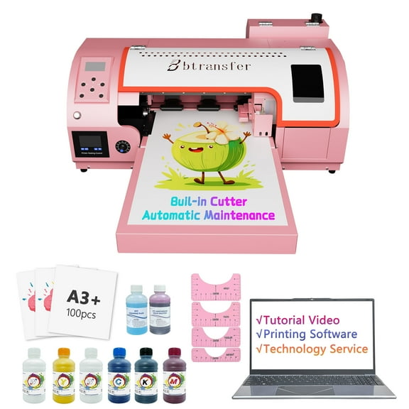 Btransfer M1630 Pro Pink DTF Printer Bundle: Auto Maintenance, 2X Faster Printing, Auto Film Cutter, White Ink Circulation & Laptop for DIY T-Shirt Business (Beginner-Friendly)