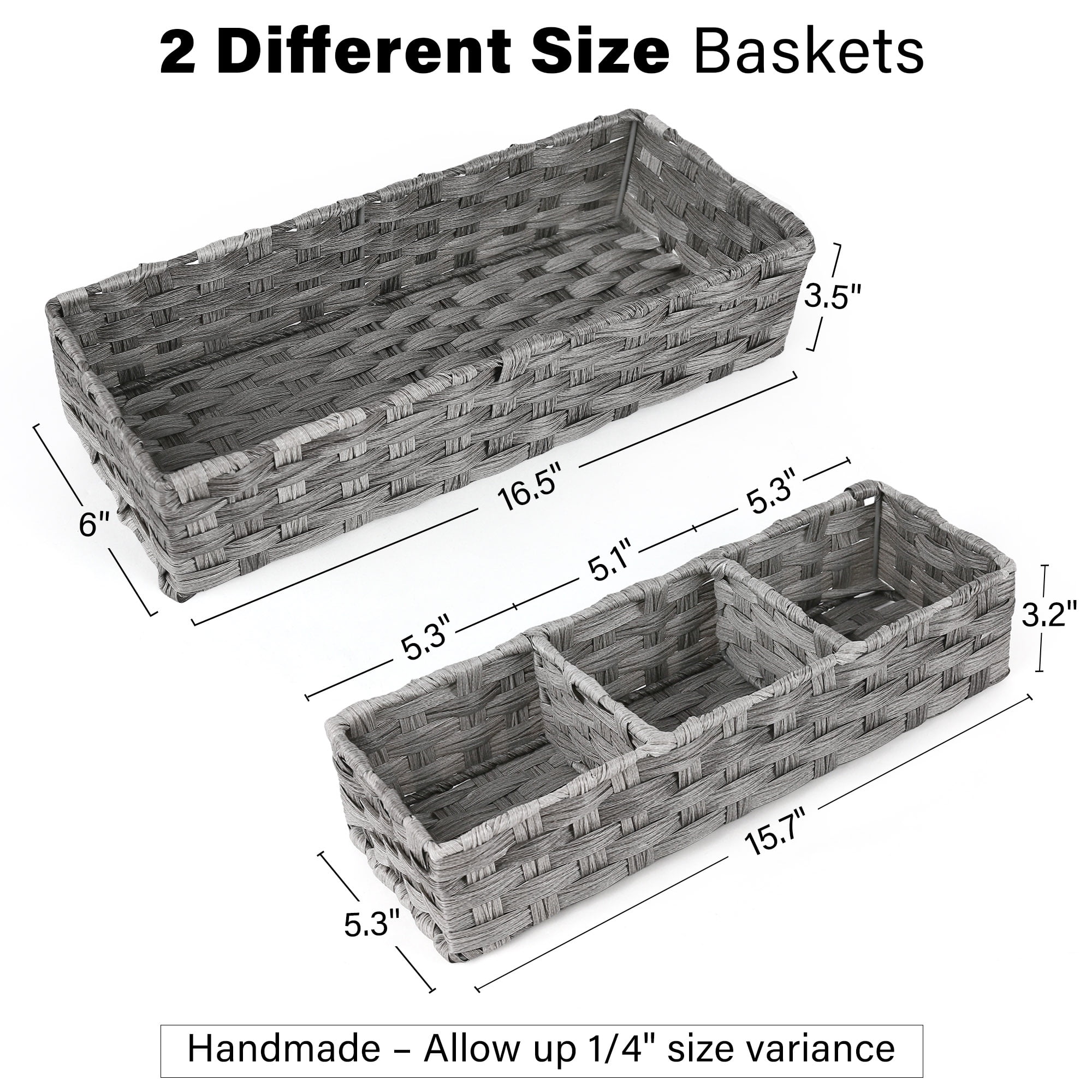 LotFancy Toilet Paper Storage Basket, 2 Pack Woven Wicker Toilet Tray Tank Topper Baskets,Gray