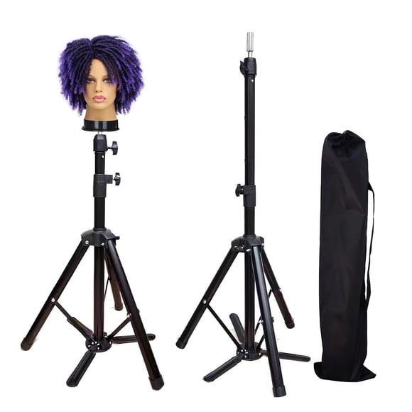 Superhairpieces Trépied Robuste et Réglable pour Perruque, Trépied Pliable avec Tête de Mannequin en Métal - Parfait pour le Rangement, le Coiffage, l'Entraînement et la Présentation des Perruques (Noir)