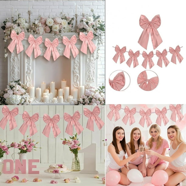 Guirnalda de decoración para fiestas, lazos, cintas colgantes, nailon rosa, licra, 40 x 24 cm, ligera, ideal para cumpleaños, bodas y Navidad | Lazos festivos versátiles para paredes y ventanas del