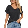 thumbnail image 2 of Basic T Shirts for Women Women's Fashion Casual Spring And Summer Solid Color V-neck Short Sleeve Loose Shirt Top, 2 of 6