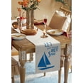 thumbnail image 3 of Table Runner Dresser Scarves 48 Inch Long, Nautical Marine Blue Sailboat Silhouette Linen Dining Table Runners Dream Quote on Burlap Tabletop Scarf for Wedding Holiday Party Kitchen, 3 of 7