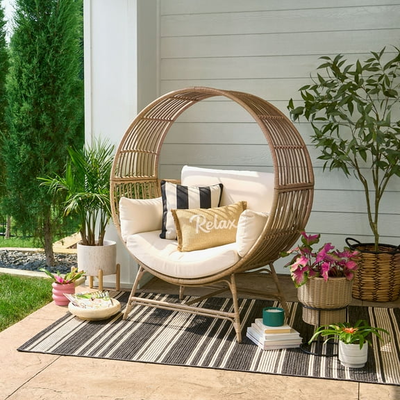 Better Homes & Gardens Bellamy Round Wicker Outdoor Egg Chair, Beige