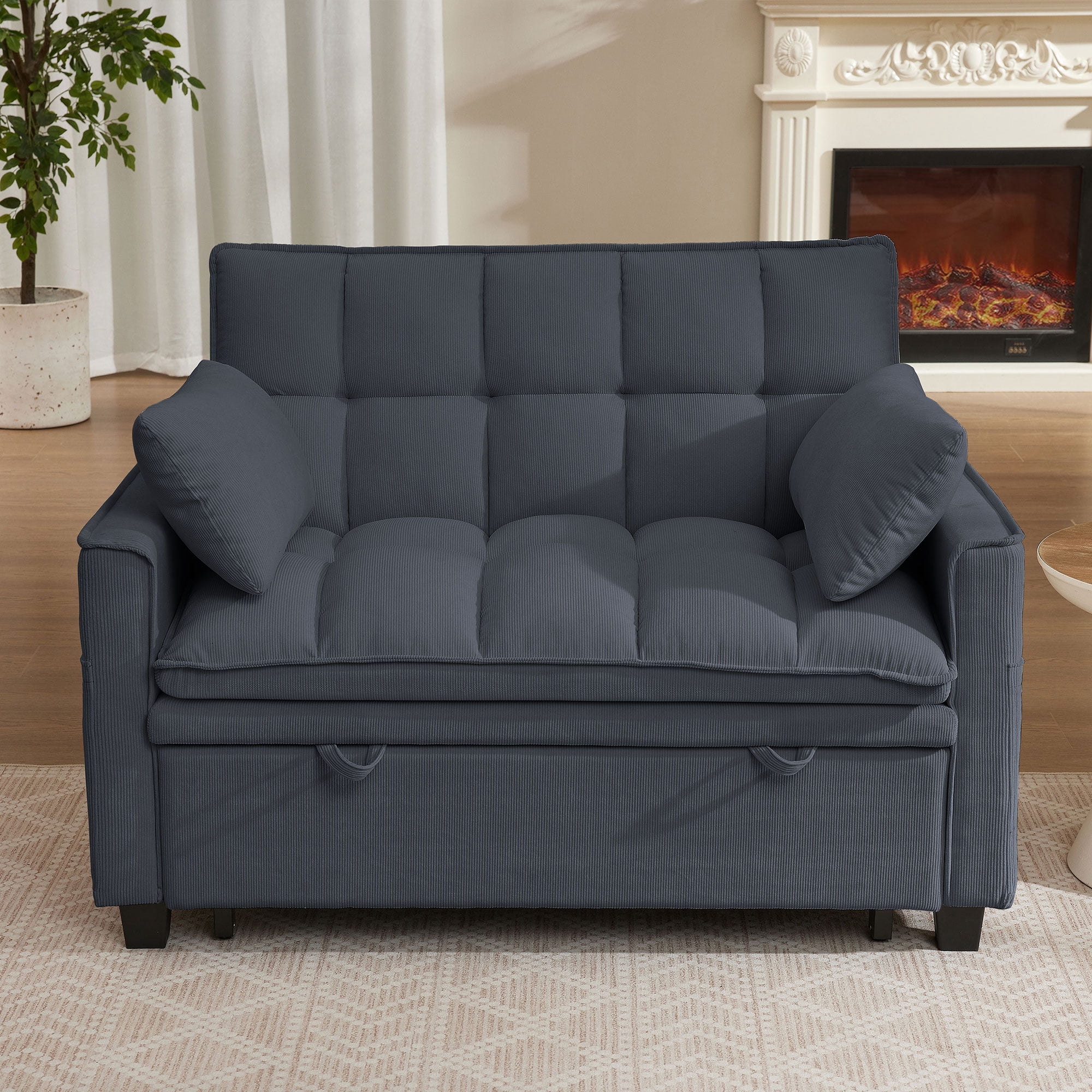 Soscana Convertible Sofa Bed Loveseat with Adjustable Backrest,3 in 1 Sleeper Sofa Pull Out Bed Reclining Couch with 2 Lumbar Cushions and Storage Side Pockets for Living Room,Apt,Office,Studio