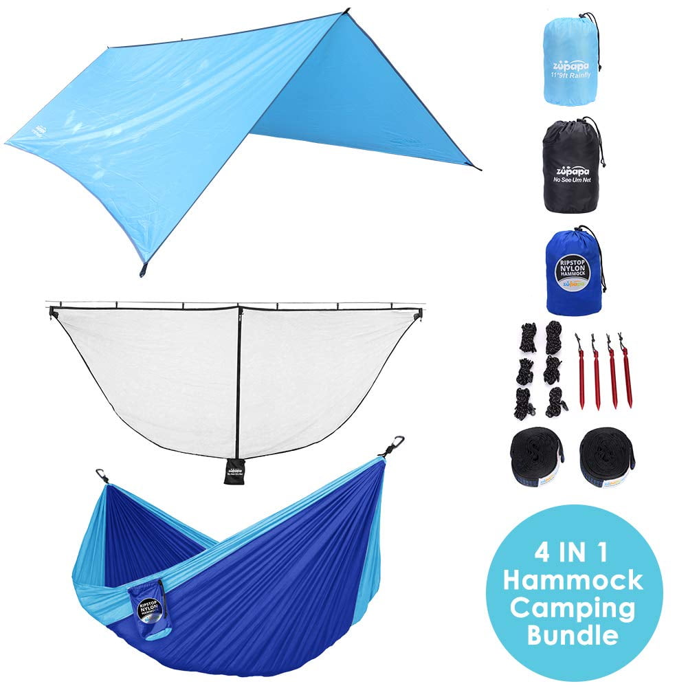 Zupapa Camping Hammock with Mosquito Net and Rainfly, 4 in 1 Hammock