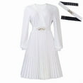 thumbnail image 3 of Midi Dress for Women Church Dress Fashion High Waist Business Casual Dress Cocktail with Belt White S, 3 of 8