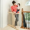 Walk-Thru Top Of Stairs Wood Baby Gate Hardware Mount One-Hand Latch For Use with Infants Toddlers & Pets 30” - 48” Farmhouse Brown