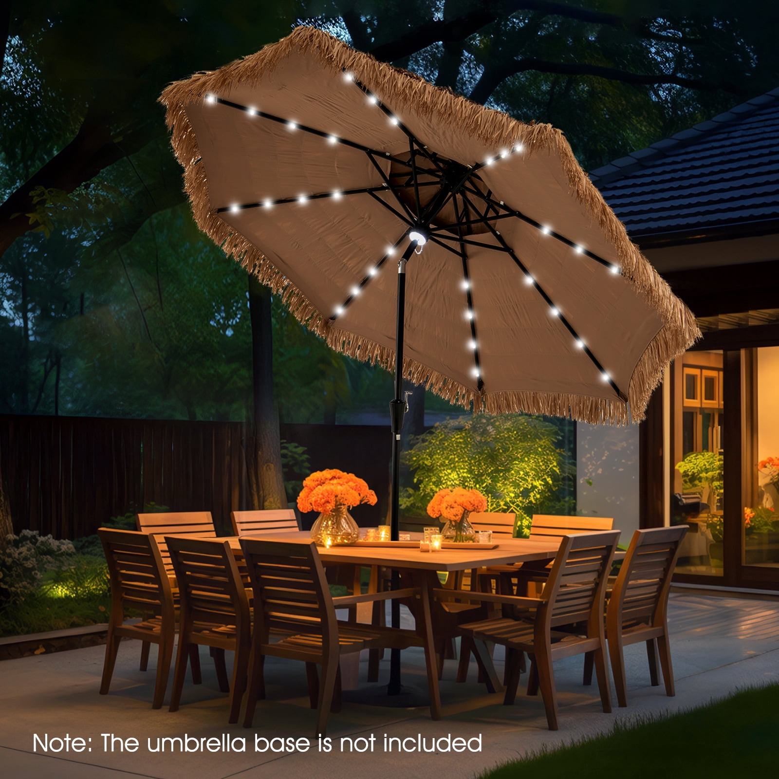 Gymax 10 FT Hula Thatched Tiki Umbrella 2-Tier Hawaiian Style Solar Patio Umbrella