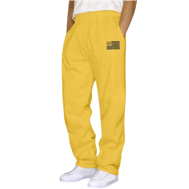 Ceisia Men's Relaxed Straight-Leg Sweatpants | Elastic Waist Athletic Pants with American Flag Print & Side Pockets (Multiple Solid Colors) Gifts