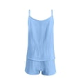 thumbnail image 7 of Cagogo Women's V Neck Sleeveless Tank Top Shorts Set Casual Two Piece Solid Summer Outfits Loose Matching Lounge Sets Tracksuits Travel Beach Clothes, Light Blue M, 7 of 7