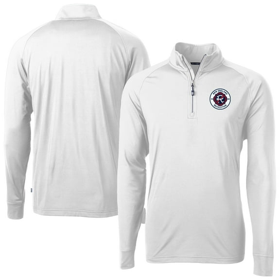 Men's-Cutter & Buck White New England Revolution Adapt Eco Knit Stretch Recycled Raglan Quarter-Zip Pullover Top