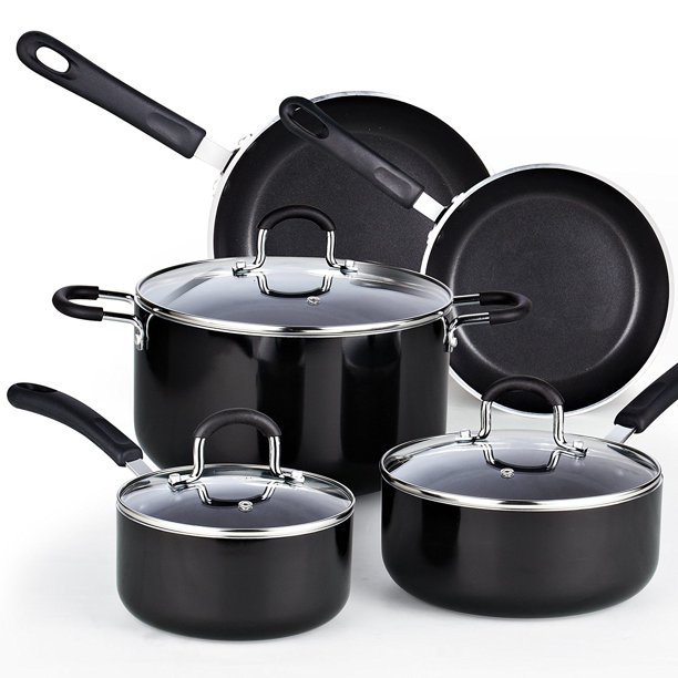 Cook N Home 8 Piece Nonstick Heavy Gauge Cookware Set, Black
