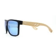 thumbnail image 3 of Eco Friendly Bamboo Wood Arm Large Flat Top Horn Rim Hipster Sunglasses Black - Blue Mirror, 3 of 4