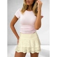 thumbnail image 4 of Women'S Pleated Mini Skirt Lace Ruffle Short Skirt High Waisted Floral Layered Skirts Yellow L, 4 of 9