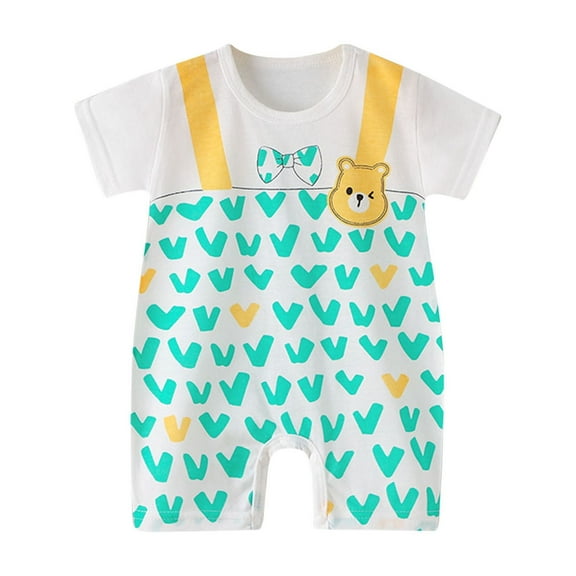 Zwiiyzr 0-2T Baby Clothes Rompers Toddler Boys Short Sleeve Cute Printed Color T-Shirt Round Neck Jumpsuit Romper White