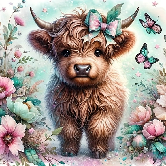 DIY Highland Cow Diamond Art Painting Kits for Adults, Cow 5D Diamond Painting Dots Art Kits for Adults Beginner Home Decor 11.8x11.8 Inch