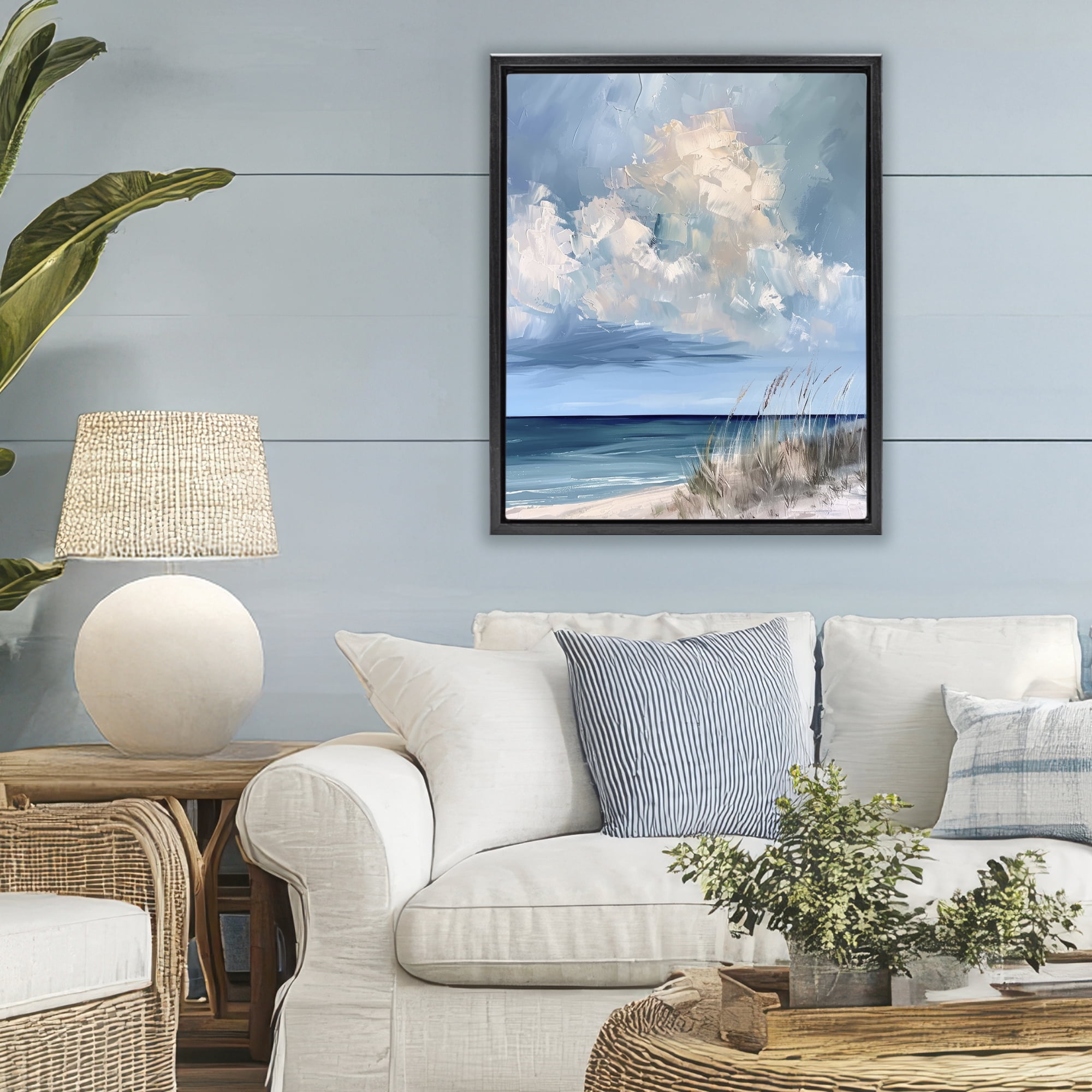 Stupell Industries A Storm Is Coming on Beach Black Framed Floater Canvas Wall Art, design by Petal Prints Design