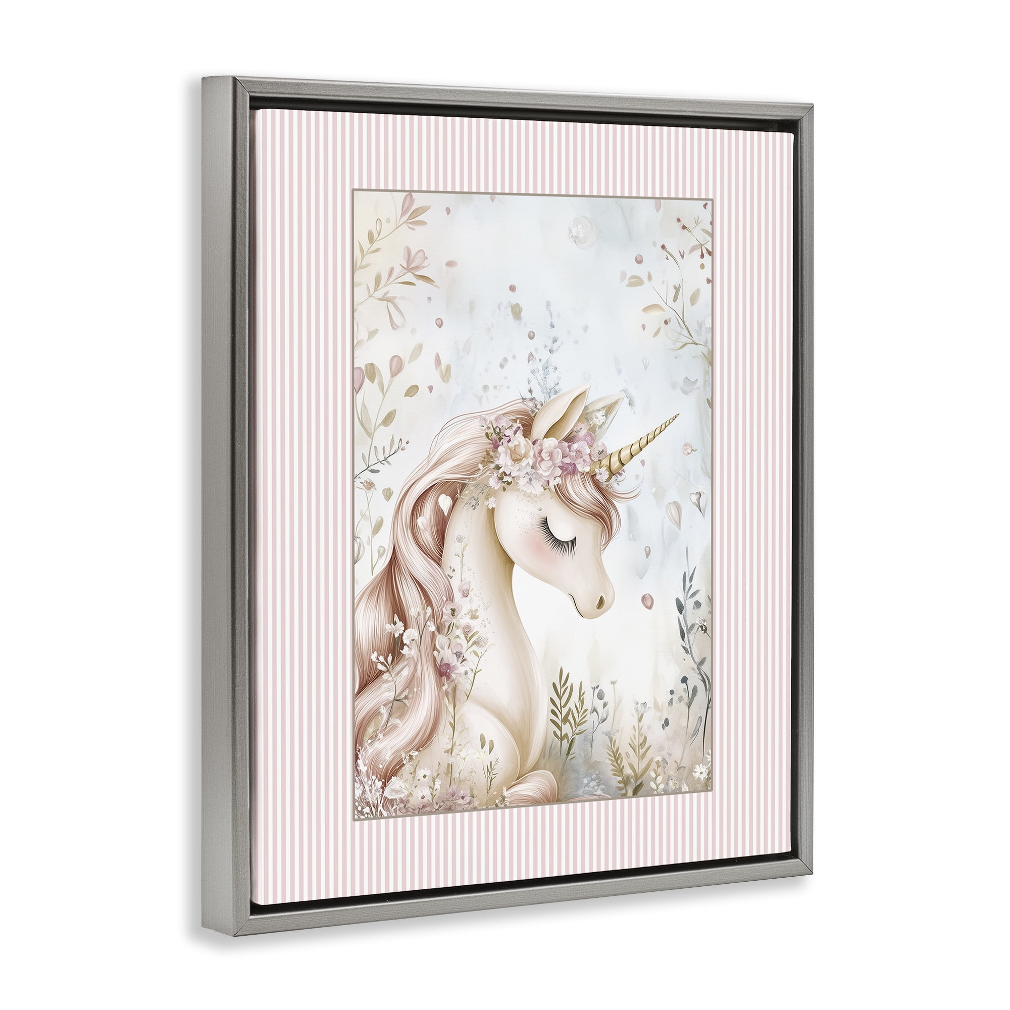 Stupell Industries Enchanted Dreams Unicorn Gray Framed Floater Canvas Wall Art, design by Christine Simpson Art