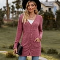 thumbnail image 2 of Defitshape Women's V Neck Top Long Cardigan Sweater Plus Size Long Sleeve Fitted Deep V Neck Casual Button Date Night Knitwear Burgundy 5X-Large, 2 of 5