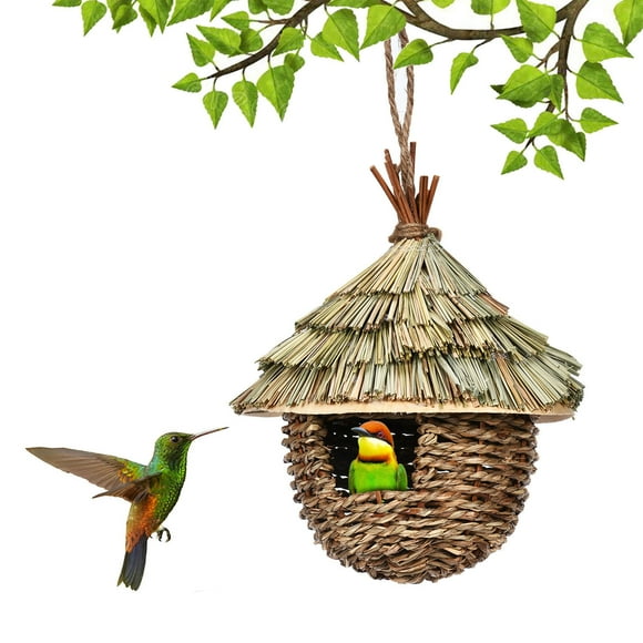TopLLC Hand-woven Hummingbird House Creative Bird Nests Hibiscuser Grass Simulation Birdhouse Gardening Hanging Decoration