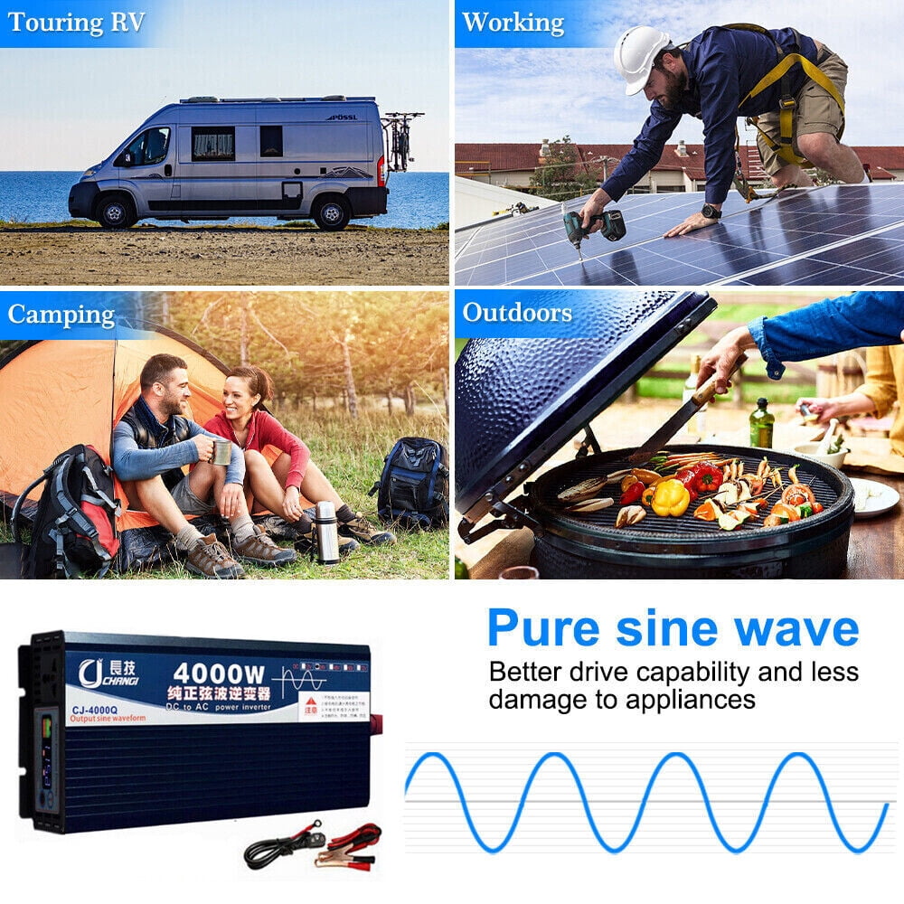 JIAN YA NA 4000W Pure Sine Wave Power Inverter DC 48V to AC 110V Converter for Car, Truck, Home, Vehicles, Boat, Power Converter