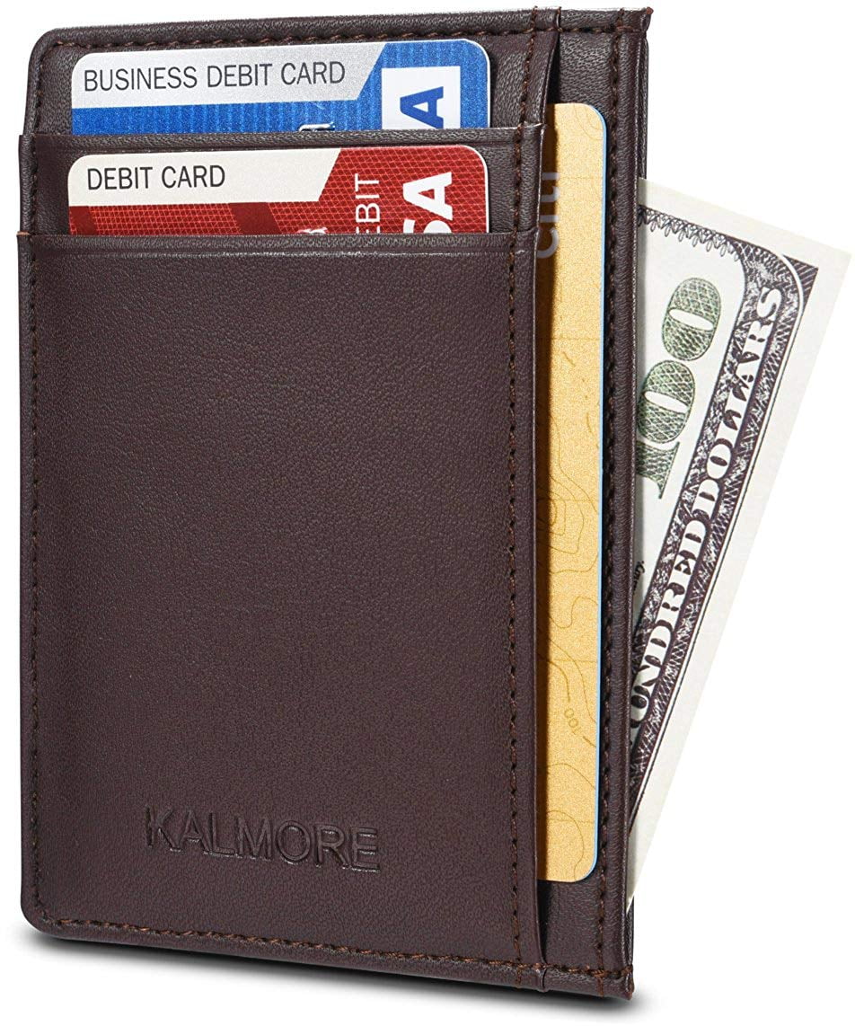 Blue Hopsooken Genuine Leather Money Clip Wallet RFID Thin Slim Wallet Strong Magnet