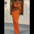 thumbnail image 4 of Conjunto de 2 Piezas para Mujer, Sexy, , de Verano, con Top Fruncido y Espalda Descubierta, y Falda con Aberturas, Vestido de Noche. Color Naranja L, 4 of 7