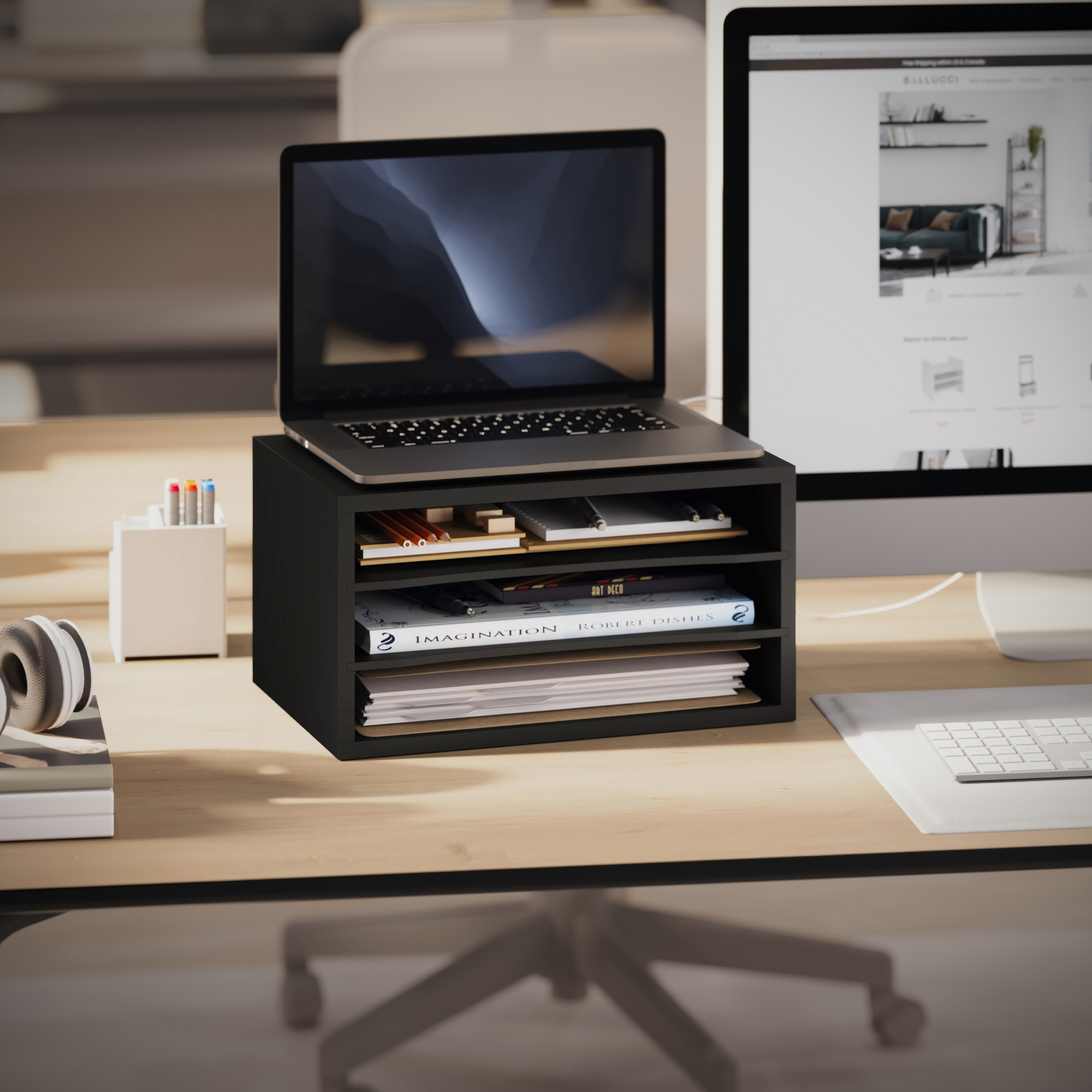 Ballucci 3-Tier Adjustable Desk Organizer Paper Sorter, Office Document Letter Tray, Black