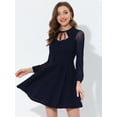thumbnail image 4 of INSPIRE CHIC Women's Tie Neck Ruffled Mesh Long Sleeve Mini Dress Dark Blue XL, 4 of 4