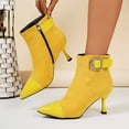 thumbnail image 2 of Womens Winter Boots, Fashionable Casual, Pointed Toe, Solid Color, Side Zipper, Mid-Heel Ankle Boots, 2 of 9
