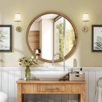 Round Wood Framed Wall Mirror,23.62 in Rustic Farmhouse Circle Decorative Mirror