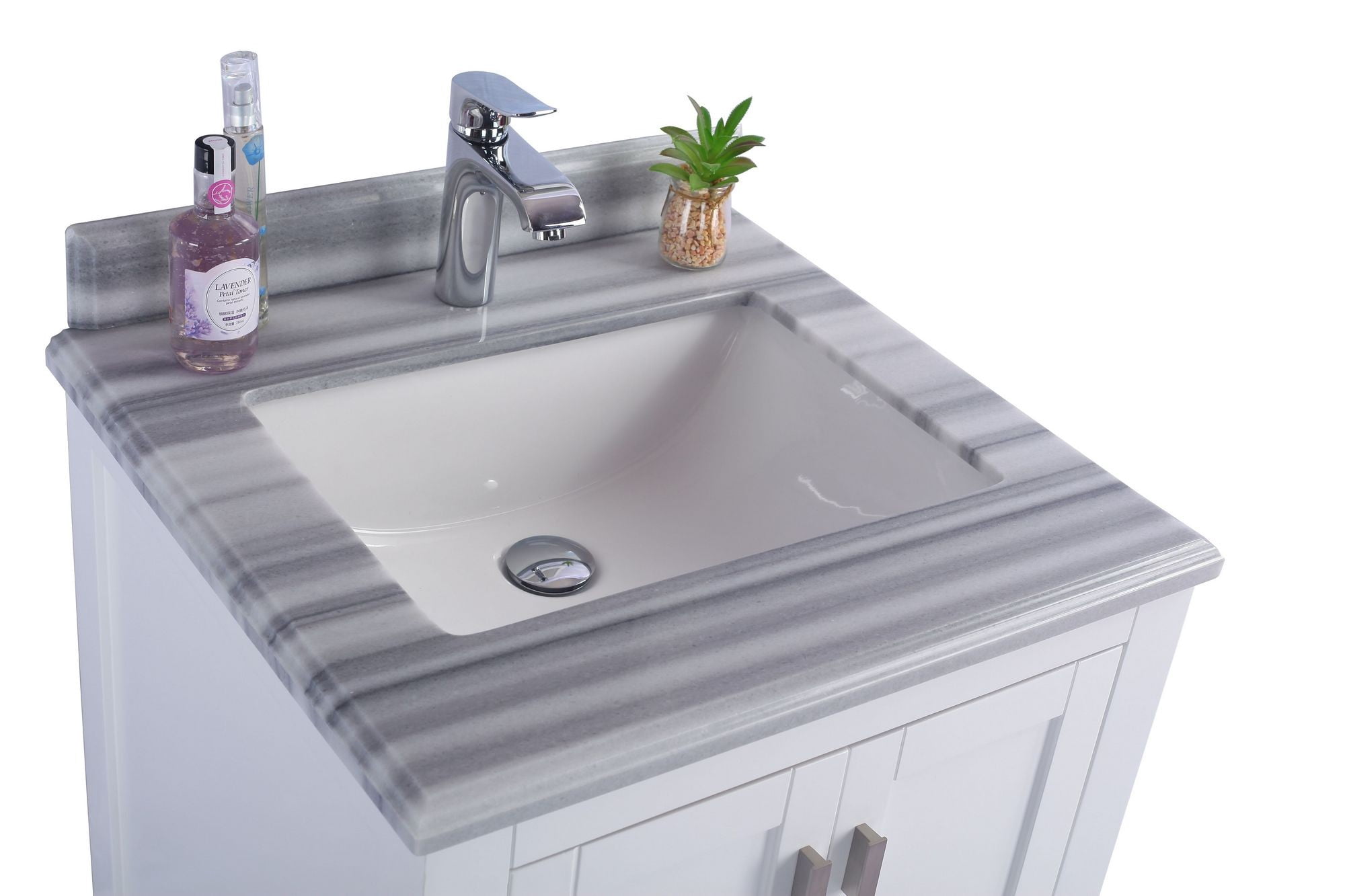 24 Inch White Cabinet Bathroom Vanity With White Stripe Countertop - Laviva