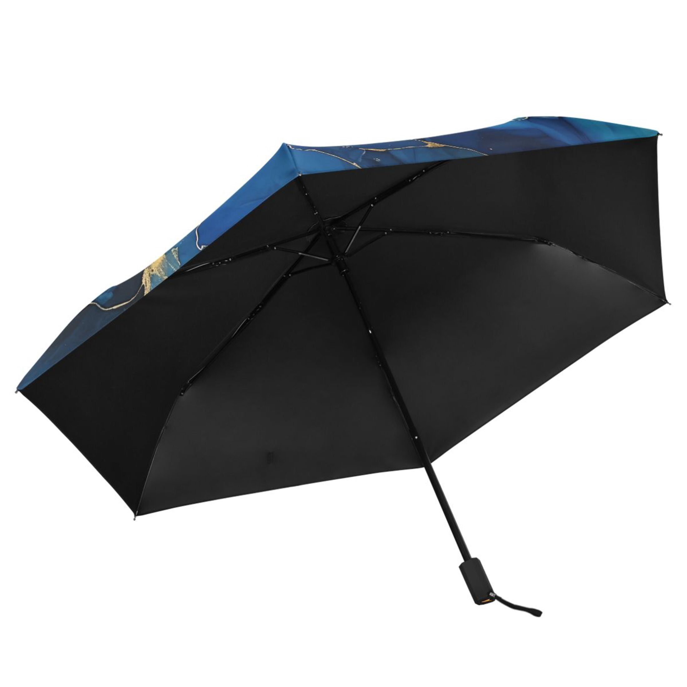 Sapphire Blue White Marble Compact Sun Umbrella Windproof Travel Umbrellas for Rain Strong Portable UV Protection